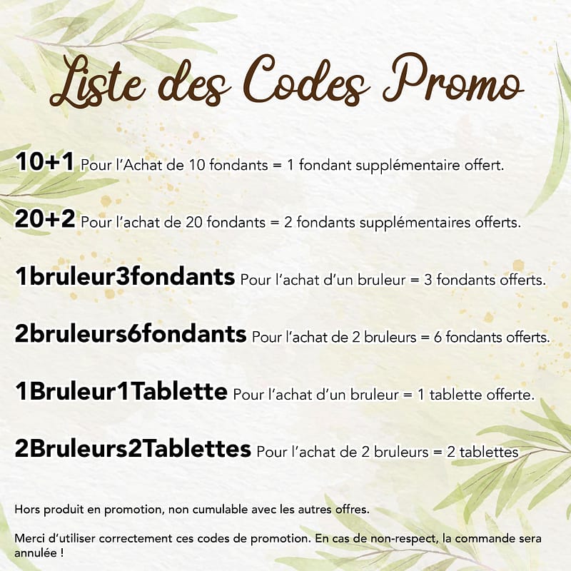 Liste des Codes promo site
